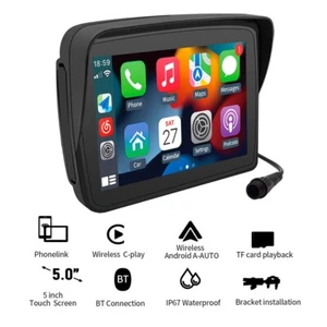 5Inch Touch Screen Motorcycle Waterproof  MP5 Player Navigator Wireless Carplay - Picture 1 of 10