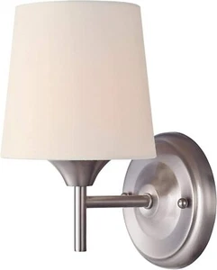 One-Light Indoor Wall Fixture in Brushed Nickel Finish with White Linen Fabric - Picture 1 of 2