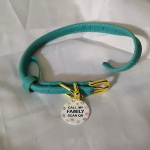 Turquoise Pet Collar with QR Code ID Tag - Picture 1 of 2