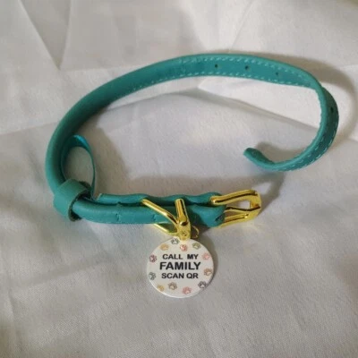 Turquoise Pet Collar with QR Code ID Tag - Image 1 of 2
