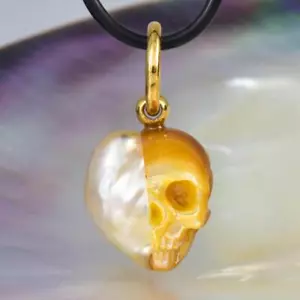 Skull IN Süd See Perle Anhänger Geschnitzter Perlmutt & Vermeil Sterling 6.48g - Bild 1 von 16
