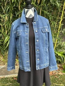 JM Collection Trucker Jacket Womens Size 14 Blue Denim Button Cotton - Picture 1 of 8