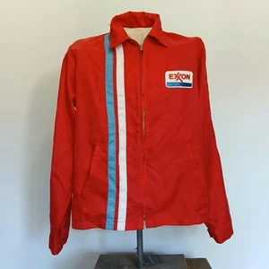 Vintage Exxon Red L Windbreaker Nylon Satin Lightweight Jacket Zip Up C3 - Picture 1 of 6