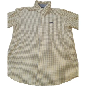 Camisa amarilla abotonada manga corta fácil cuidado talla grande Chaps para hombre - Imagen 1 de 12