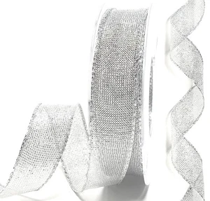 0,25€/m) Schleifenband 20m x 25mm Silber Lurexgitter ohne Drahteinlagen Dekoband - Bild 1 von 4