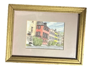Impresión enmarcada Rainbow Row Charleston SC Jeanie Drucker acuarela firmada - Imagen 1 de 4