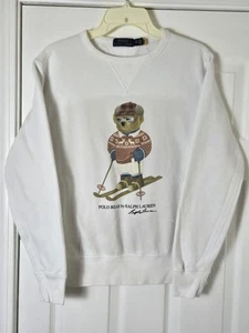 Rare Skiing Polo Bear By Ralph Lauren White Crewneck Sweatshirt Men's Size XS - Picture 1 of 5