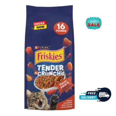 Comida seca para gatos Purina Friskies tierna y crujiente sabores de pollo, carne de res, zanahoria Foto 1 de 4