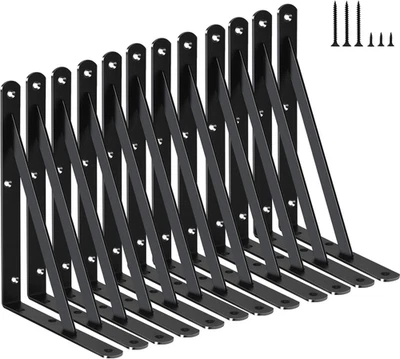 12 Pack L8 X H 6" Black Heavy Duty Shelf Brackets with Screws Metal Shelf Bracke - Image 1 of 4