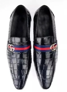 Handmade men Black Crocodile Moccasin, Leather dress loafer shoes men, formal - Picture 1 of 7