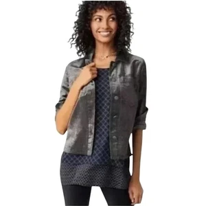 Cabi Womens Tuesday Topper Crushed Velvet  Button Front Shirt Jacket Gray Size L - Picture 1 of 6
