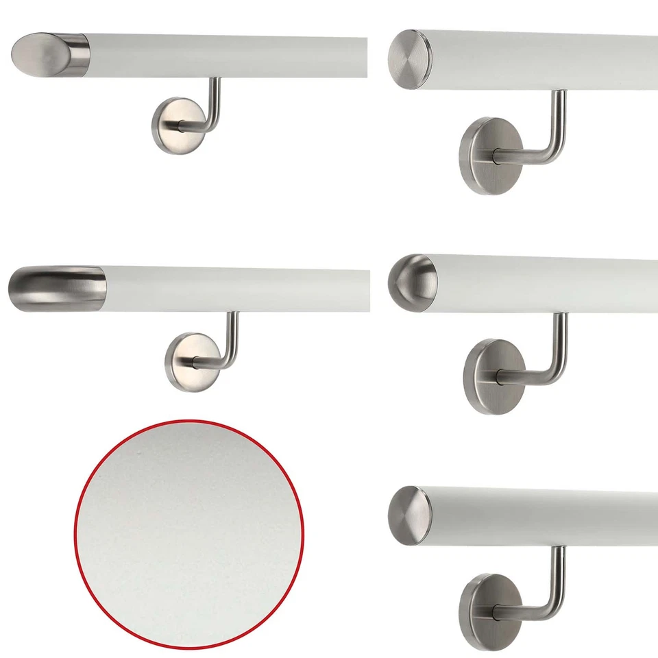 Handlauf Edelstahl 42,4mm Weiß pulverbeschichtet Geländer Balkon Treppe Eingang - Bild 1 von 1