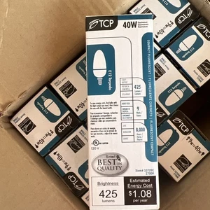 TCP 14W Compact Fluorescent Lamp Candelabra Base 2700K 10709C New - Picture 1 of 3