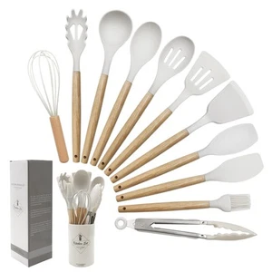 Kitchen Utensils Set of 12 Silicone Cooking Utensils with Non-Slip Wooden Handl - Picture 1 of 7
