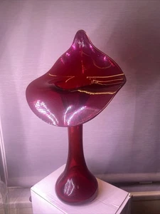 Blenko Pilgrim Cranberry Jack In The Pulpit Vase Hand Blown Art Glass 12.5"H USA - Picture 1 of 9