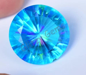 Natural Blue Color Mystic Quartz 30.45 Ct Round Flawless Certified Gemstone - Picture 1 of 5