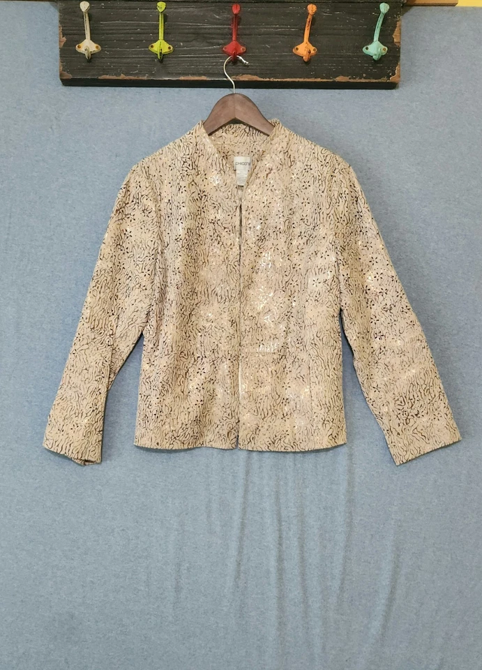 Chaqueta de cuero Chicos para mujer talla 1 recorte floral artística forrada metálica dorada 5649 Foto 1 de 1