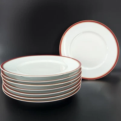 Raynaud Limoges Ceralene Diplomat Plato de Cena Rojo Blanco Oro 10.75" Juego de 8 DEFECTUOSOS Foto 1 de 4