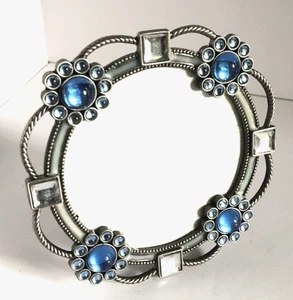 Vintage Round Blue Jeweled Small Table Top Picture Frame - Picture 1 of 6