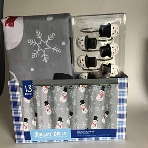 Holiday Hills Shower Curtain & 12 Snowman Hook Winter Wonderland 70" x 72" NEW - Picture 1 of 4
