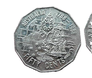 1988 RARE AUST. 50 CENT "FIRST FLEET" COIN, CIR, GREAT COIN, SAVE DOLLARS $ - Picture 1 of 4