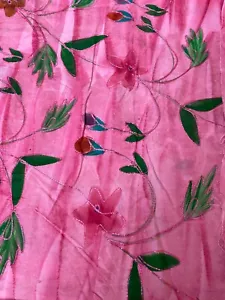Fabric Lot 7 Yds 18 Ins 42 W Pink Tie Dyed Floral Embroidered Cotton Apparel - Picture 1 of 9