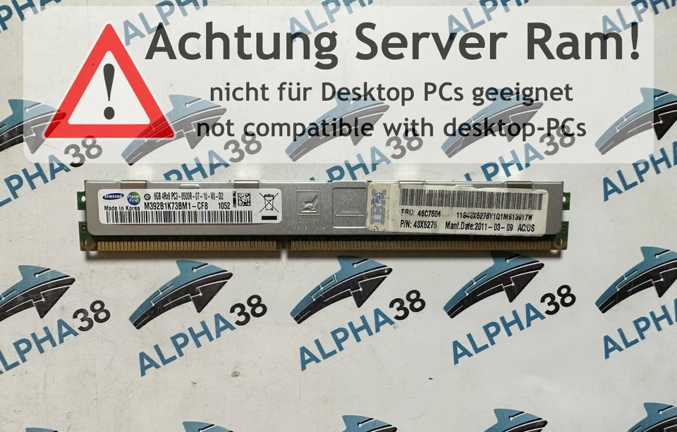 Samsung 8 Go DDR3-1066 PC3-8500R M392B1K73BM1-CF8 4Rx8 1,5 V RAM Serveur - Photo 1/1