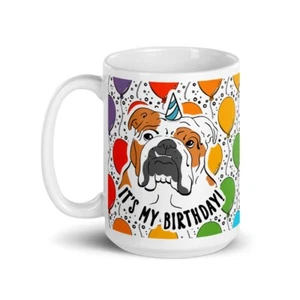 English Bulldog Rainbow Balloon Mug 15 Oz Pet Portrait Birthday Gift - Picture 1 of 24