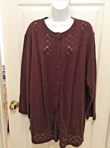 Only Necessities Cable Knit Cardigan Sweater 1X Red Button Plus Size - Picture 1 of 9