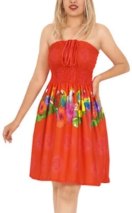 LA LEELA Women's Boho Beach Smocked Mini Flowy Dress Tube Top Strapless Dresses - Picture 1 of 3