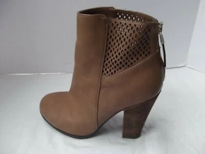Call it Spring bootie shoe 7.5 brown mesh 4in stacked heel back zip round MINT - Image 1 of 4