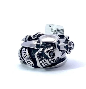 Ed Hardy Tattoo You Black Enhanced Genuine Diamond Stainless Men's Band Ring - Picture 1 of 8