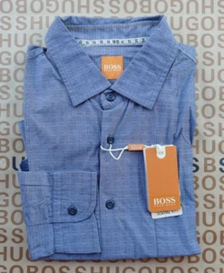 New Hugo BOSS mens grey slim long sleeve cotton casual smart suit shirt MEDIUM - Picture 1 of 15