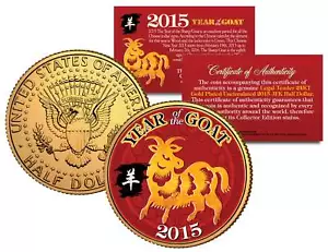 2015 Chinese Lunar New Year YEAR OF THE GOAT Gold Plated JFK Half Dollar US Coin - Picture 1 of 1