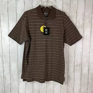 VTG Adidas Polo Shirt Men’s L 80s Two-Ply Brown Striped UPF 35+ NWT $75 MSRP - Picture 1 of 12