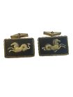 Large Devil Tail Horse Cufflinks Incolay SIGNED Mythical gold black seahorse Vtg