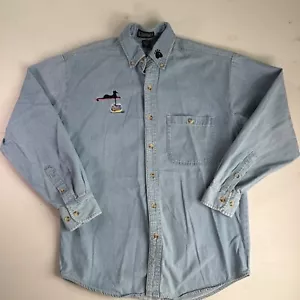 LA Loving blue denim chambray shirt cat embroidery size medium - Picture 1 of 8