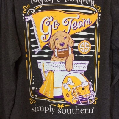 Simply Southern Shirt Womens Medium Gray Yellow Long Sleeve Tailgate Football Foto 1 de 4