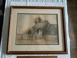 Old Vintage Watercolor Painting Cottage Landscape Signed A W Ball in Fine Frame - Picture 1 of 10