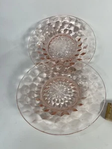 Depression Glass Pink Jeanette Hex Optic Honeycomb Plate Saucer 6" Set 2 Glass - Picture 1 of 8