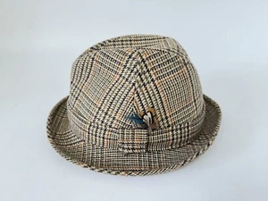 Vintage Mcqueen London Newmarket Hat Trilby Mens M Tweed With Feathers - Picture 1 of 10