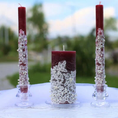 Velas de Boda Borgoña,Unidad Velas de Boda con Encaje para Velas de Ceremonia   Foto 1 de 4