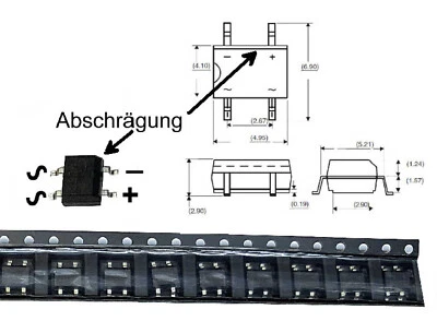 25 St. SMD Brückengleichrichter MB6S 1-phasig 0,8A 420V Mini Dil - Bild 1 von 3