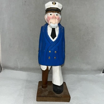 Hand Carved Wooden Peg Leg 9+” Sea Captain Nautical Figurine Folk Art - Image 1 of 4