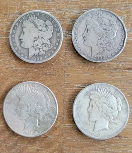 US Silber Dollar gemischt Morgan und Peace Lot 4 Stück - je 2 - Bild 1 von 4