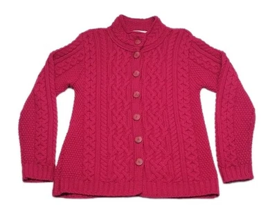 Aran Crafts爱尔兰开衫毛衣女式小号红色美利奴羊毛电缆针织  — 第 1/4 张图片