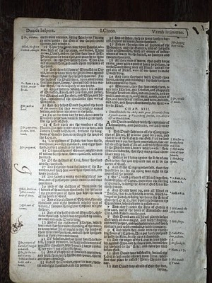 1613 King James Bible Leaf – 1 Chronicles 11–13 – Robert Barker – COA Incl. - Image 1 of 4