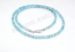 AAA+ Natural Aquamarine Beaded Necklace, Faceted Blue Aquamarine Rondelle Beads - Picture 1 of 4