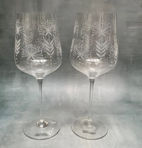 2 Anthropologie Dandelion Etched Floral Wine Glasses 10 1/2” - Picture 1 of 4