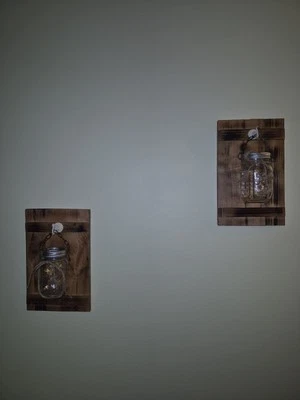 Handmade Custom Sconces W/ Reclaimed Barnwood and honeybee jars - Image 1 of 4